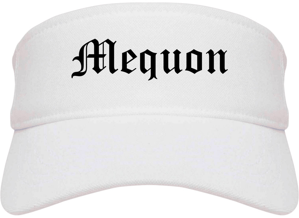 Mequon Wisconsin WI Old English Mens Visor Cap Hat White