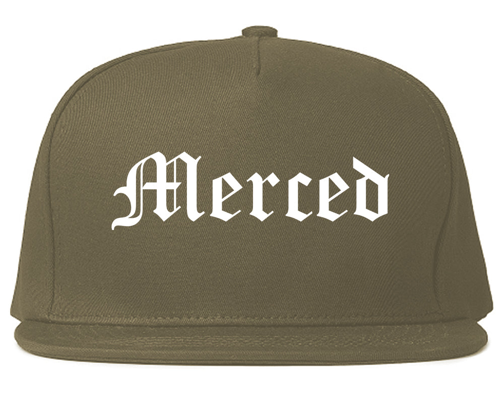 Merced California CA Old English Mens Snapback Hat Grey
