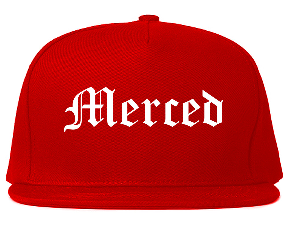 Merced California CA Old English Mens Snapback Hat Red