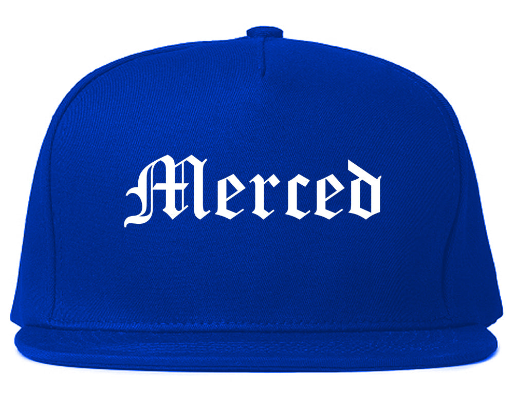 Merced California CA Old English Mens Snapback Hat Royal Blue