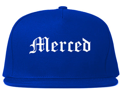 Merced California CA Old English Mens Snapback Hat Royal Blue