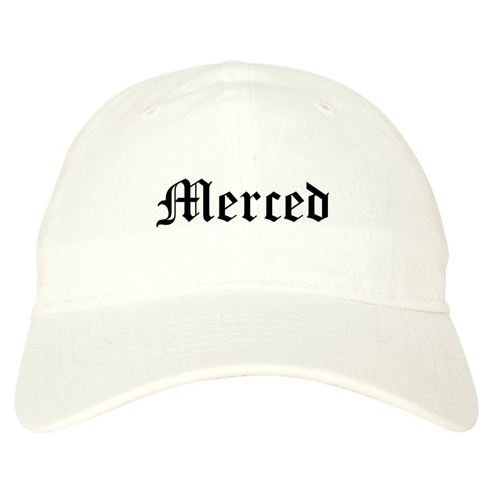 Merced California CA Old English Mens Dad Hat Baseball Cap White