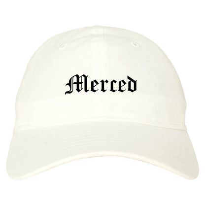 Merced California CA Old English Mens Dad Hat Baseball Cap White