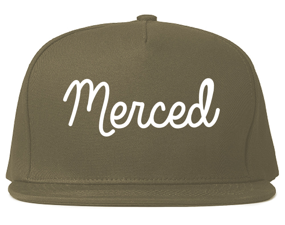 Merced California CA Script Mens Snapback Hat Grey