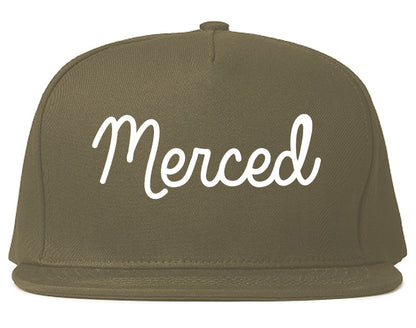 Merced California CA Script Mens Snapback Hat Grey
