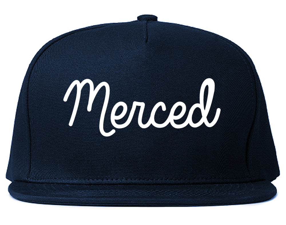 Merced California CA Script Mens Snapback Hat Navy Blue