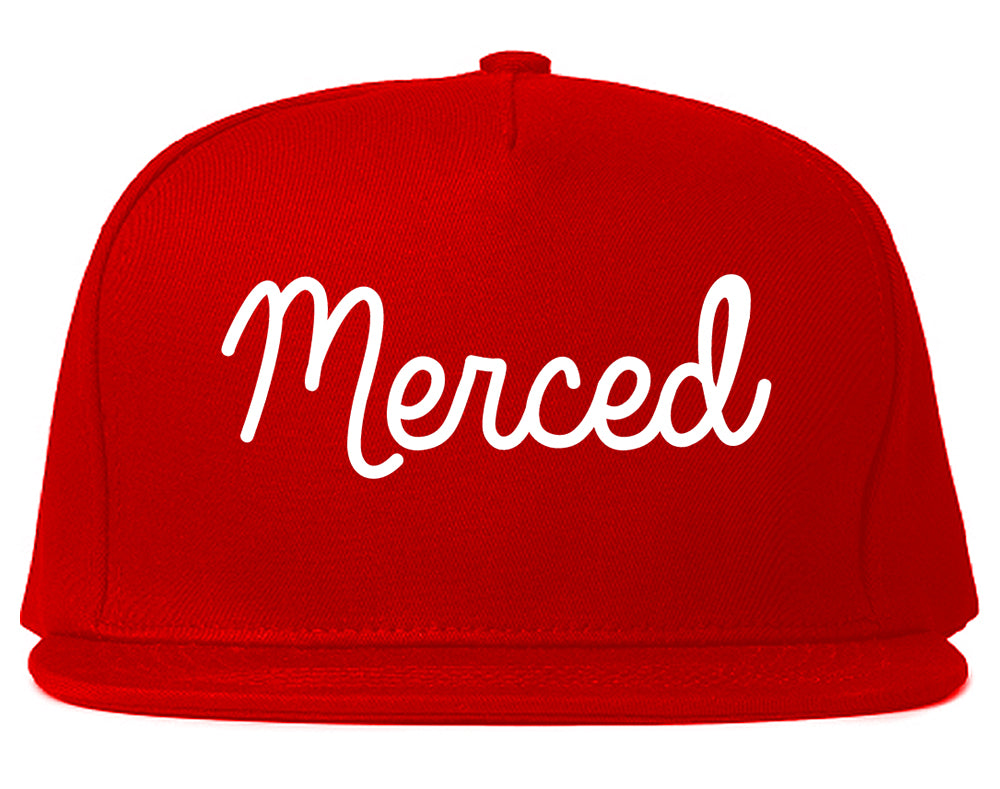 Merced California CA Script Mens Snapback Hat Red