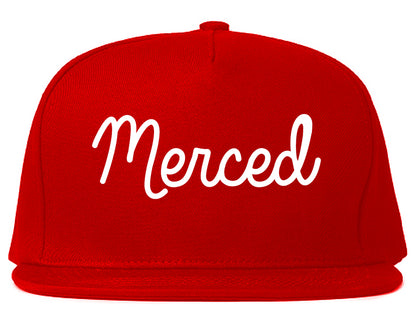 Merced California CA Script Mens Snapback Hat Red