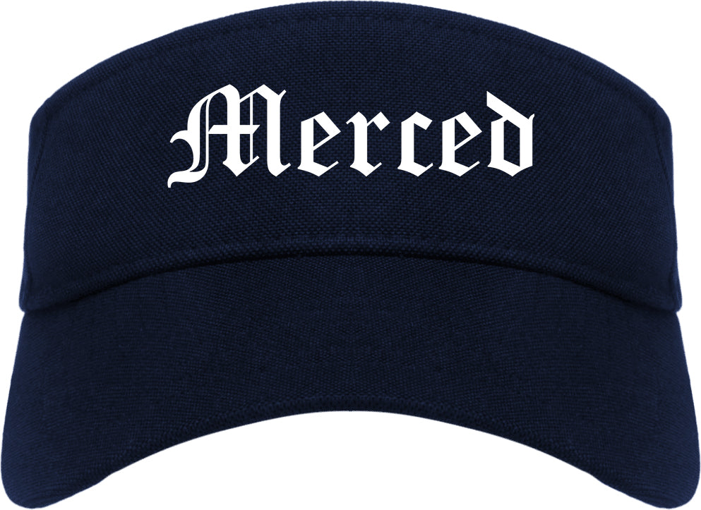 Merced California CA Old English Mens Visor Cap Hat Navy Blue