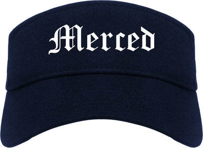Merced California CA Old English Mens Visor Cap Hat Navy Blue