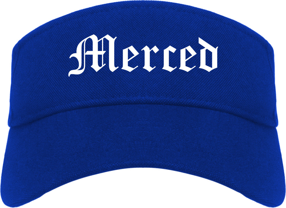 Merced California CA Old English Mens Visor Cap Hat Royal Blue