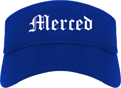 Merced California CA Old English Mens Visor Cap Hat Royal Blue