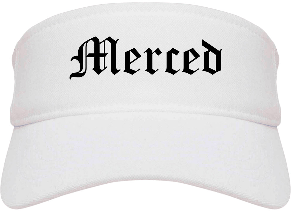 Merced California CA Old English Mens Visor Cap Hat White