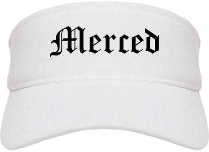 Merced California CA Old English Mens Visor Cap Hat White