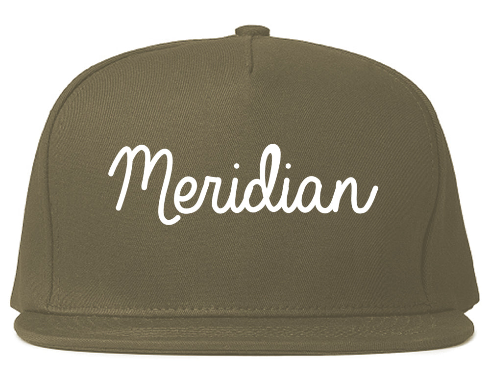 Meridian Idaho ID Script Mens Snapback Hat Grey