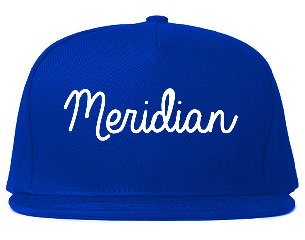 Meridian Idaho ID Script Mens Snapback Hat Royal Blue