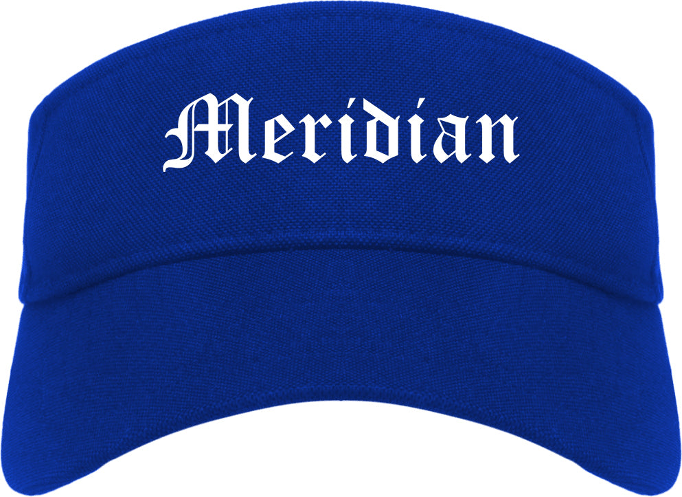 Meridian Idaho ID Old English Mens Visor Cap Hat Royal Blue