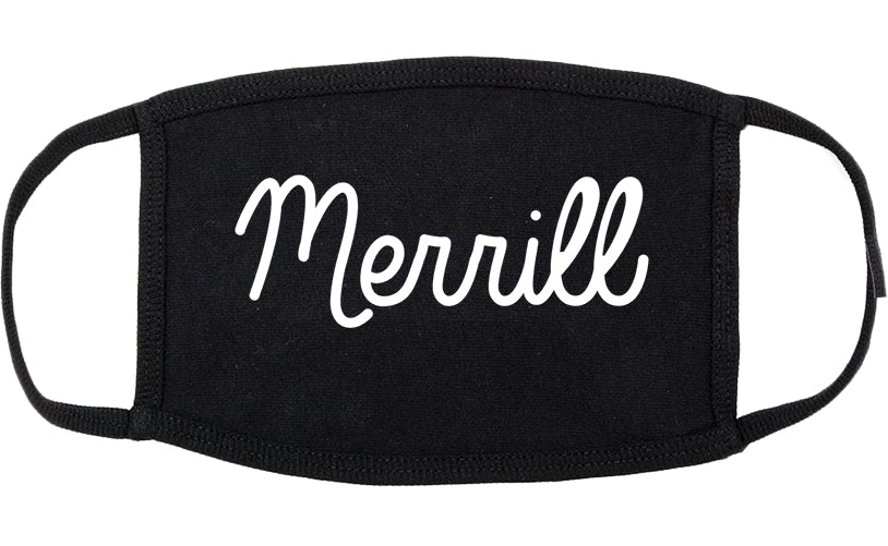 Merrill Wisconsin WI Script Cotton Face Mask Black