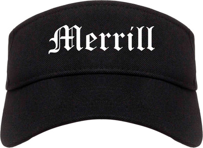 Merrill Wisconsin WI Old English Mens Visor Cap Hat Black