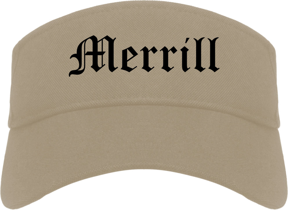 Merrill Wisconsin WI Old English Mens Visor Cap Hat Khaki
