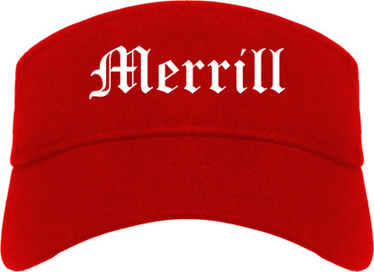 Merrill Wisconsin WI Old English Mens Visor Cap Hat Red