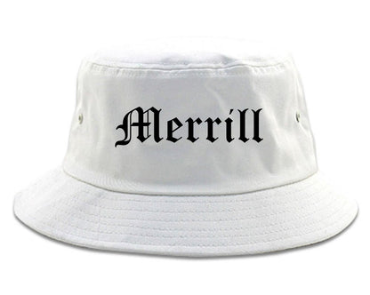 Merrill Wisconsin WI Old English Mens Bucket Hat White
