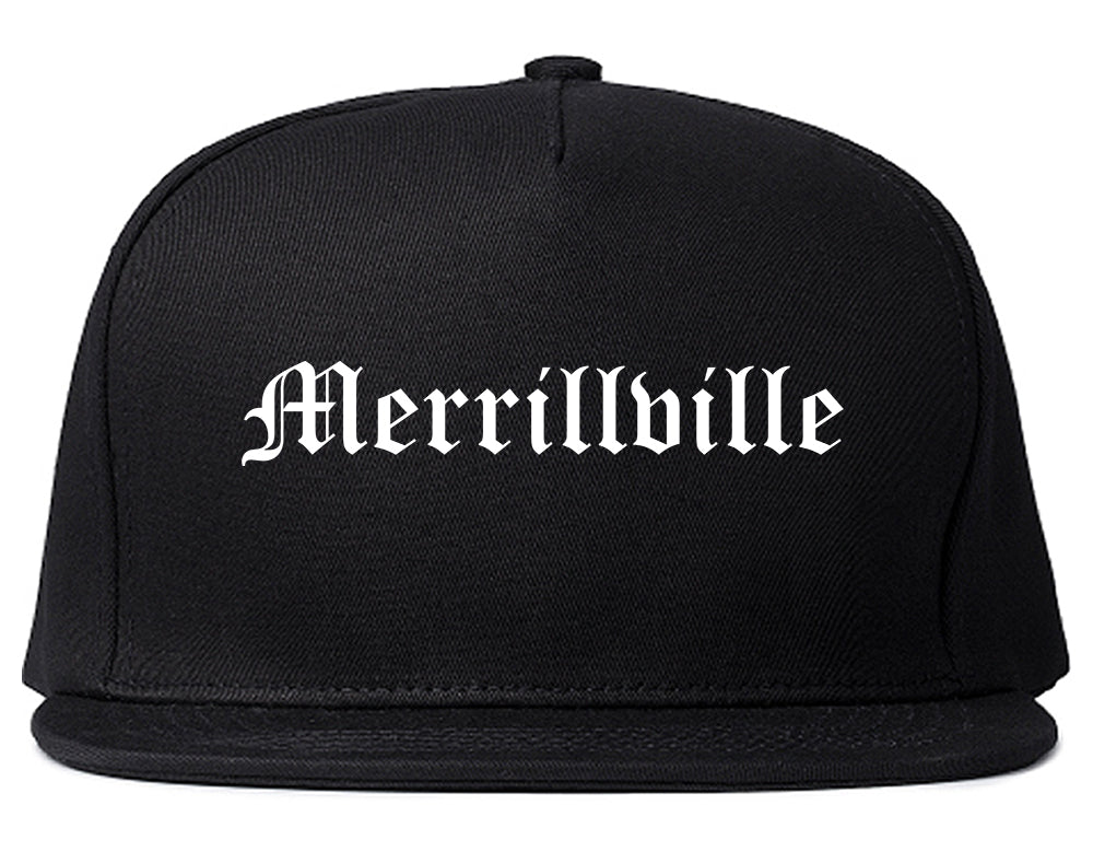Merrillville Indiana IN Old English Mens Snapback Hat Black