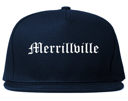 Merrillville Indiana IN Old English Mens Snapback Hat Navy Blue