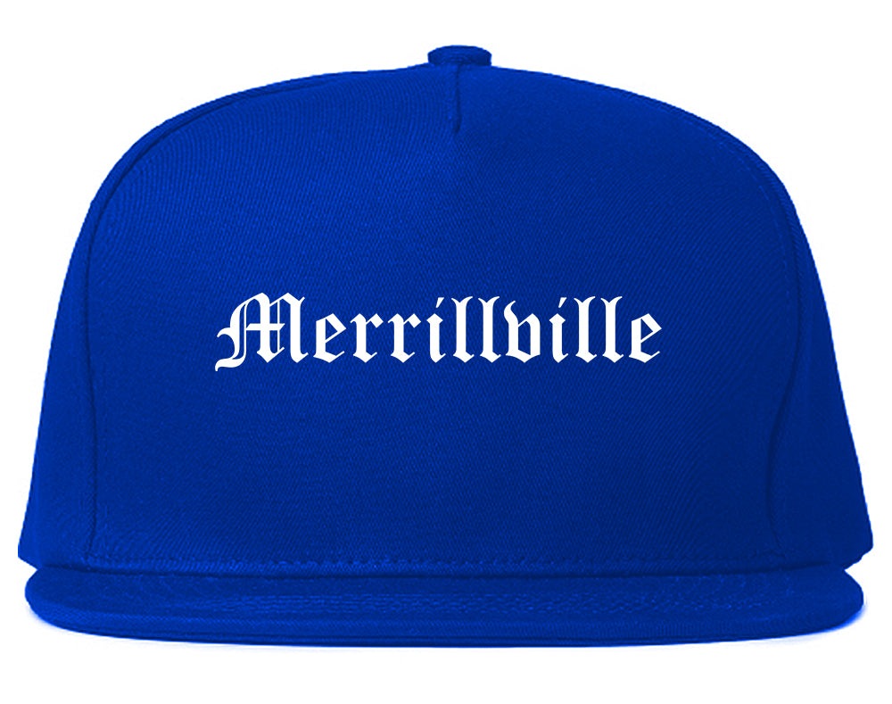Merrillville Indiana IN Old English Mens Snapback Hat Royal Blue