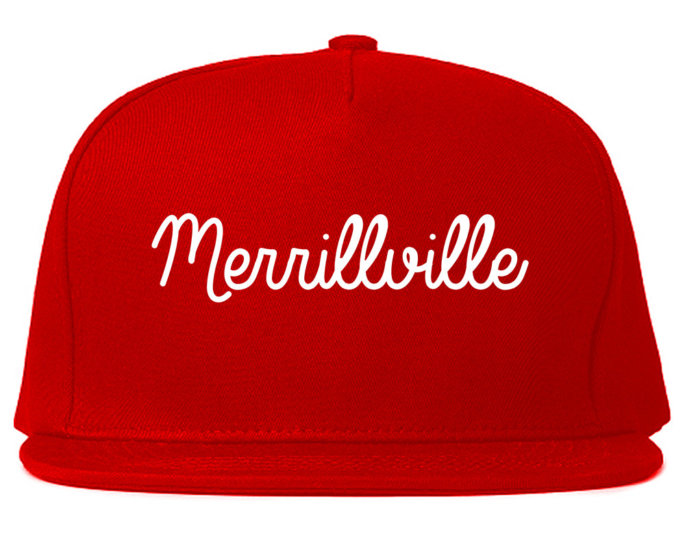 Merrillville Indiana IN Script Mens Snapback Hat Red