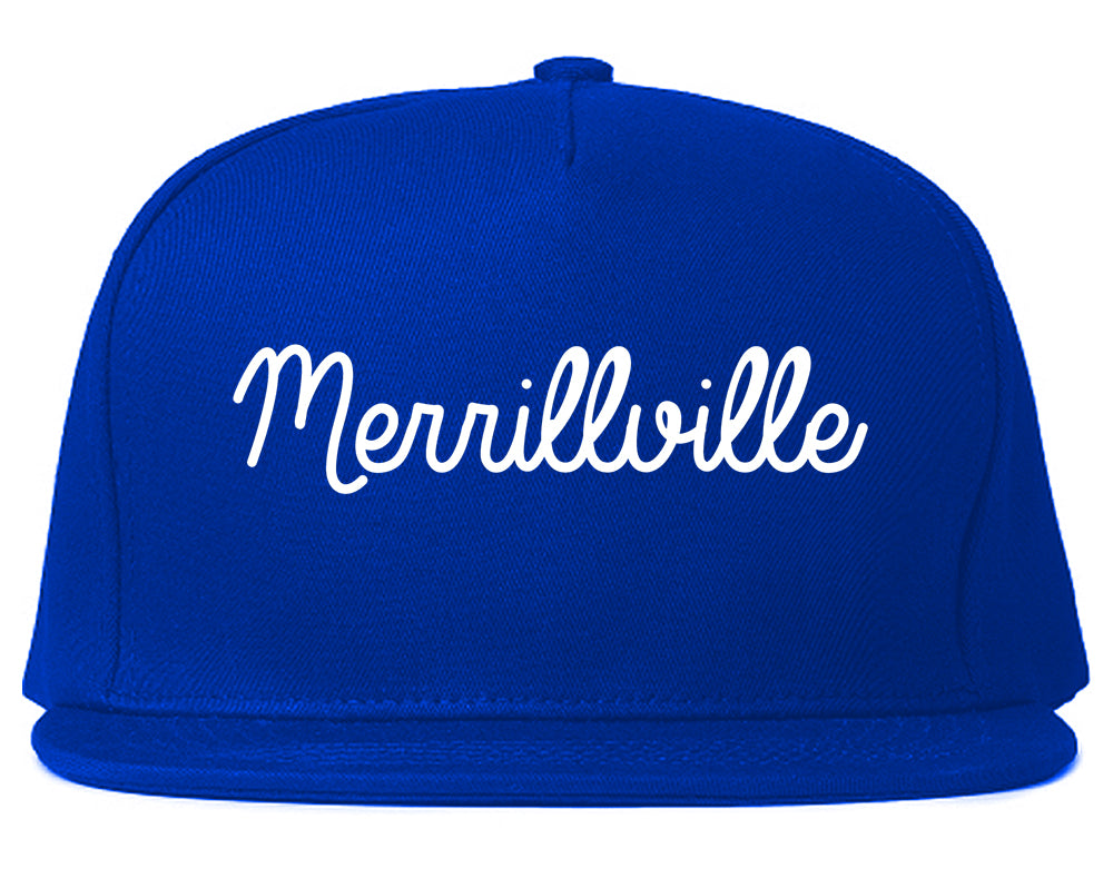 Merrillville Indiana IN Script Mens Snapback Hat Royal Blue
