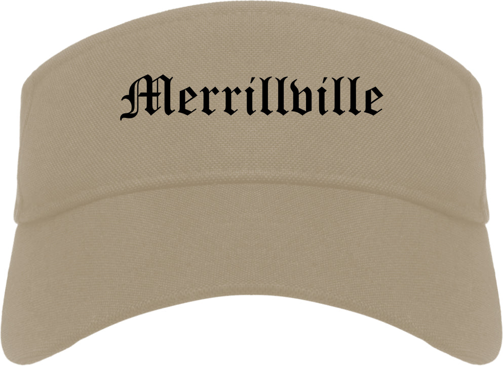 Merrillville Indiana IN Old English Mens Visor Cap Hat Khaki