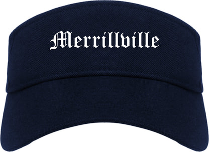Merrillville Indiana IN Old English Mens Visor Cap Hat Navy Blue