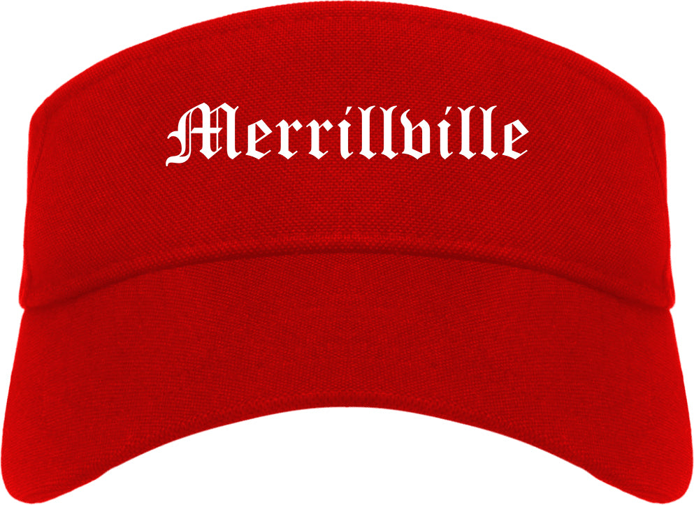 Merrillville Indiana IN Old English Mens Visor Cap Hat Red