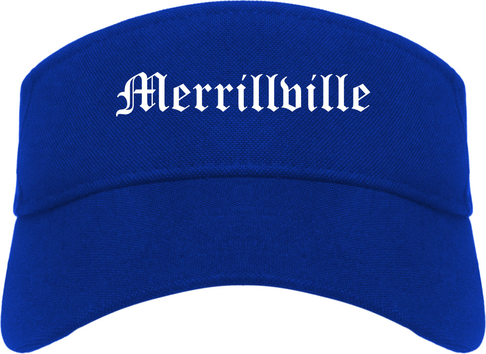 Merrillville Indiana IN Old English Mens Visor Cap Hat Royal Blue