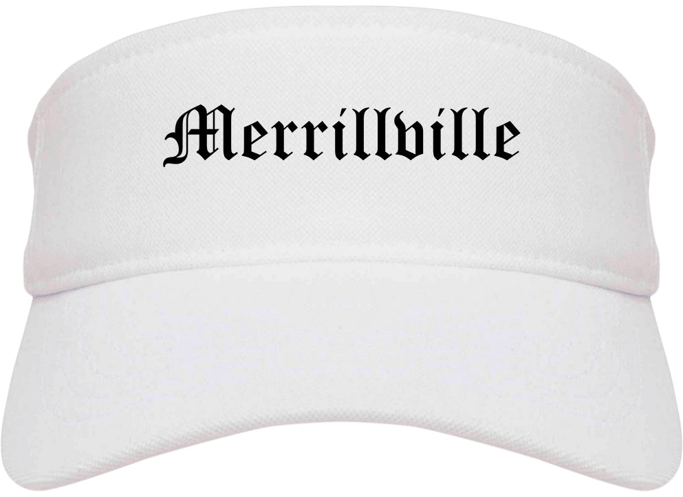 Merrillville Indiana IN Old English Mens Visor Cap Hat White