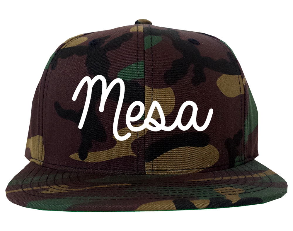 Mesa Arizona AZ Script Mens Snapback Hat Army Camo