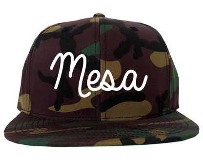 Mesa Arizona AZ Script Mens Snapback Hat Army Camo