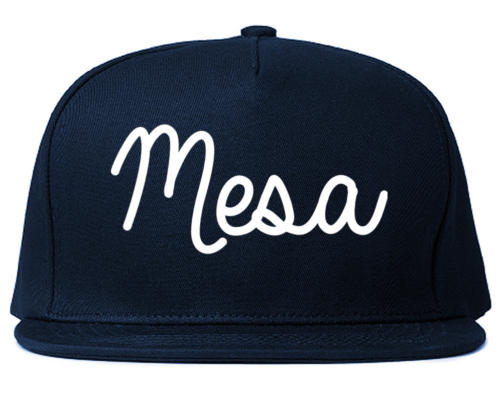 Mesa Arizona AZ Script Mens Snapback Hat Navy Blue