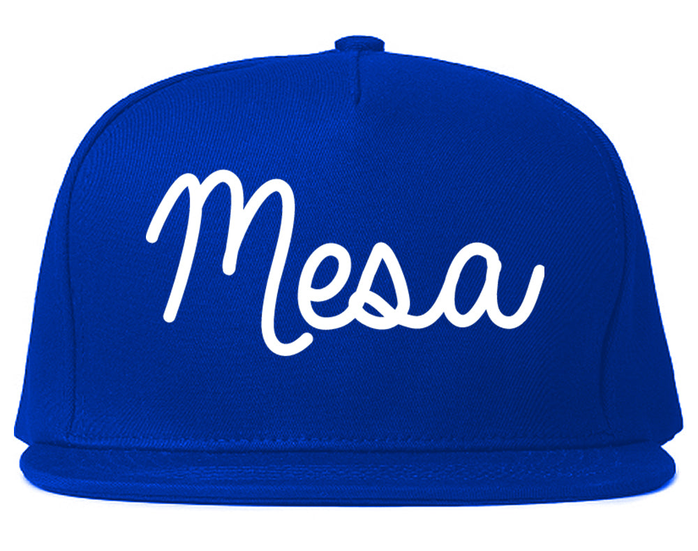 Mesa Arizona AZ Script Mens Snapback Hat Royal Blue