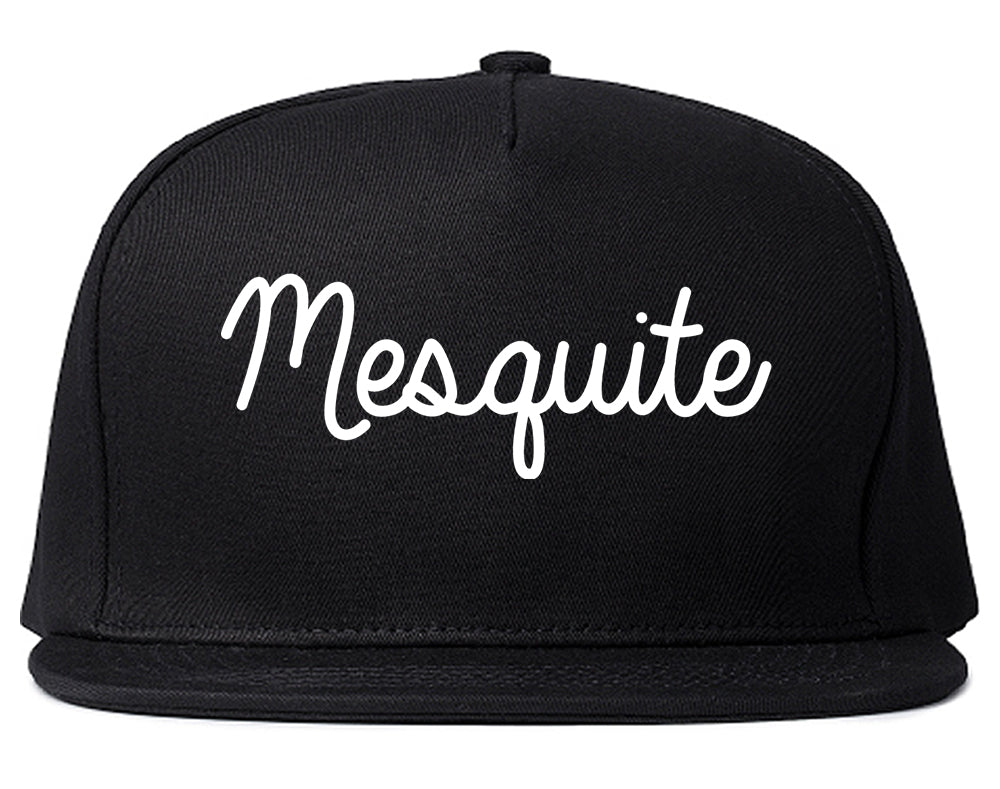 Mesquite Texas TX Script Mens Snapback Hat Black