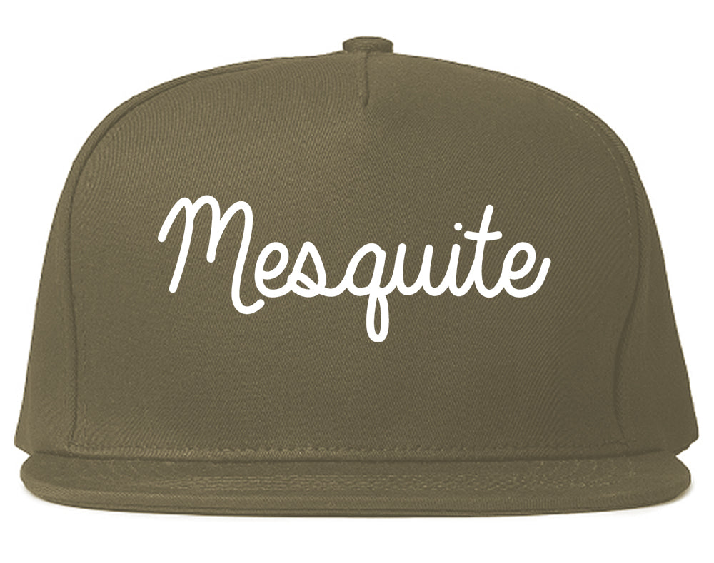 Mesquite Texas TX Script Mens Snapback Hat Grey