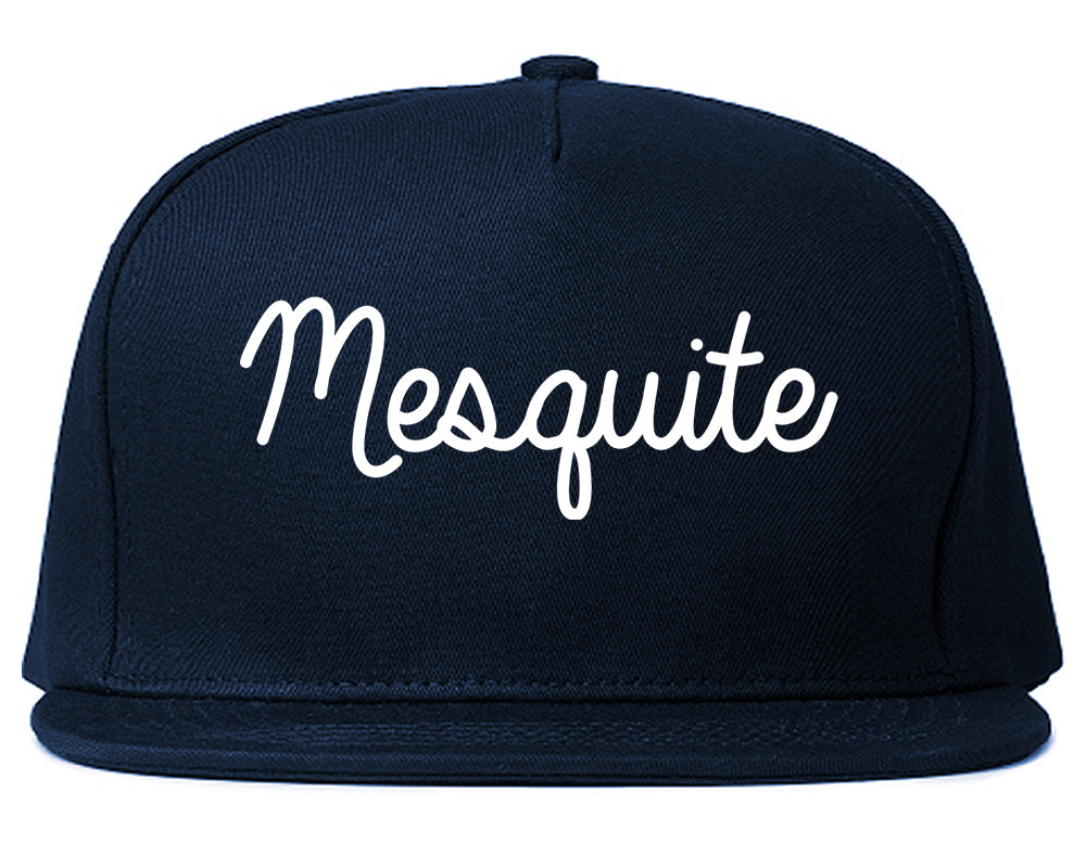 Mesquite Texas TX Script Mens Snapback Hat Navy Blue