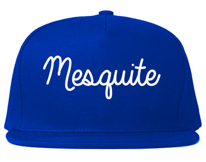 Mesquite Texas TX Script Mens Snapback Hat Royal Blue