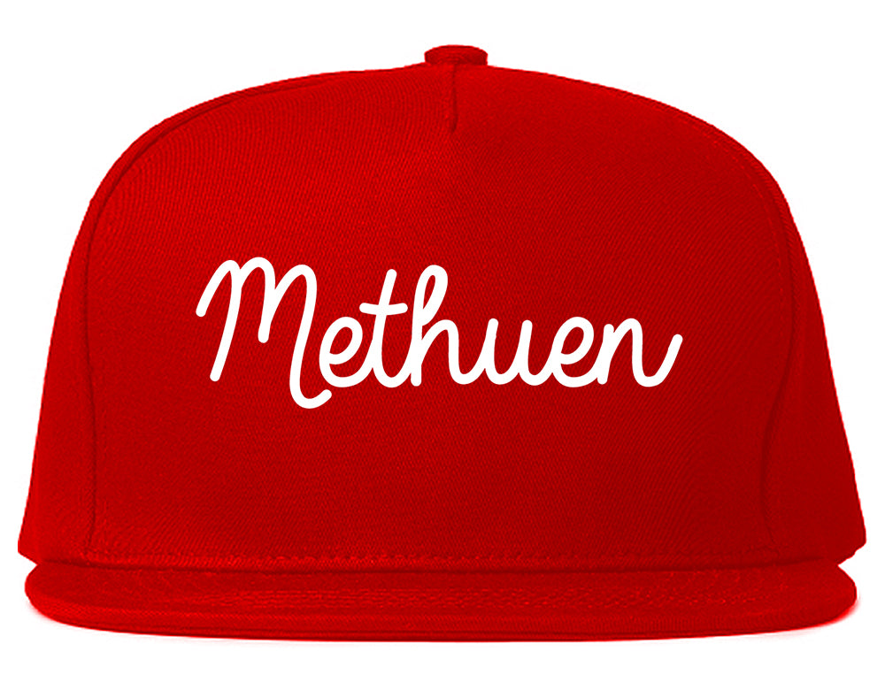 Methuen Massachusetts MA Script Mens Snapback Hat Red