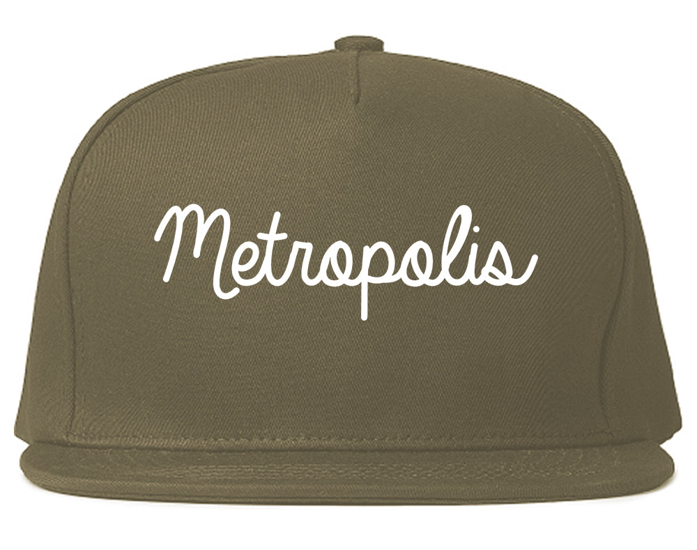 Metropolis Illinois IL Script Mens Snapback Hat Grey