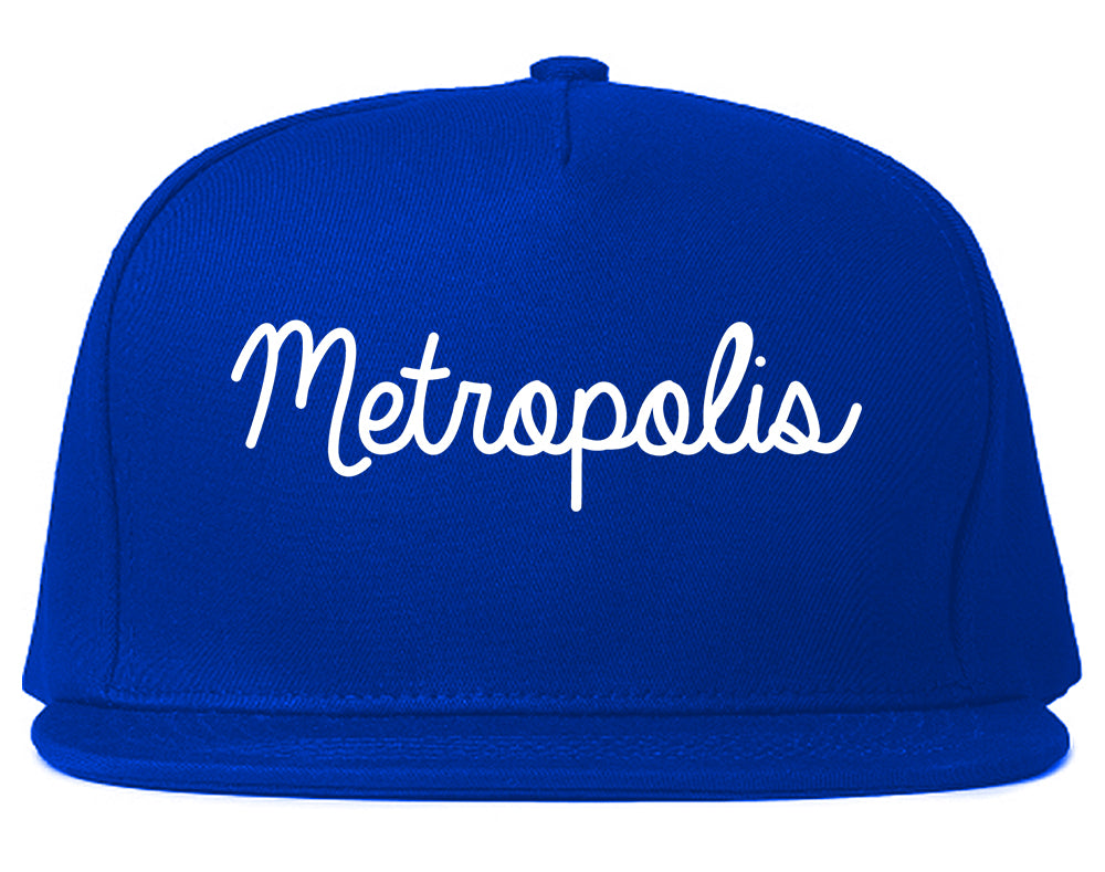 Metropolis Illinois IL Script Mens Snapback Hat Royal Blue