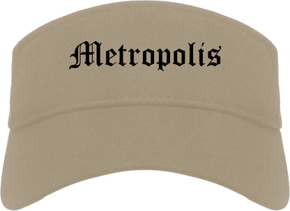 Metropolis Illinois IL Old English Mens Visor Cap Hat Khaki