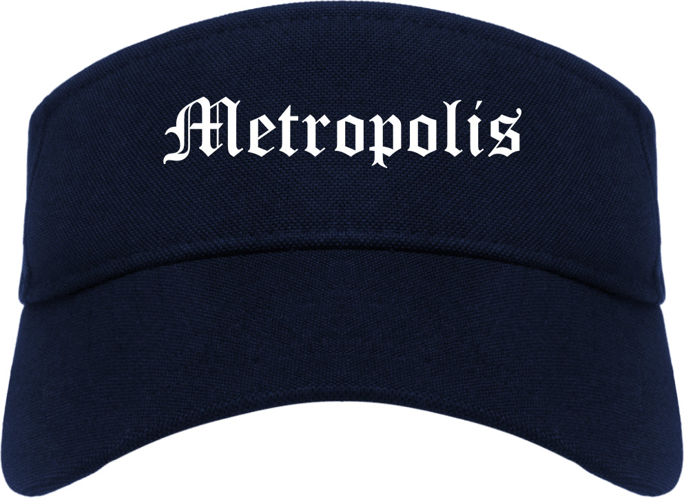 Metropolis Illinois IL Old English Mens Visor Cap Hat Navy Blue
