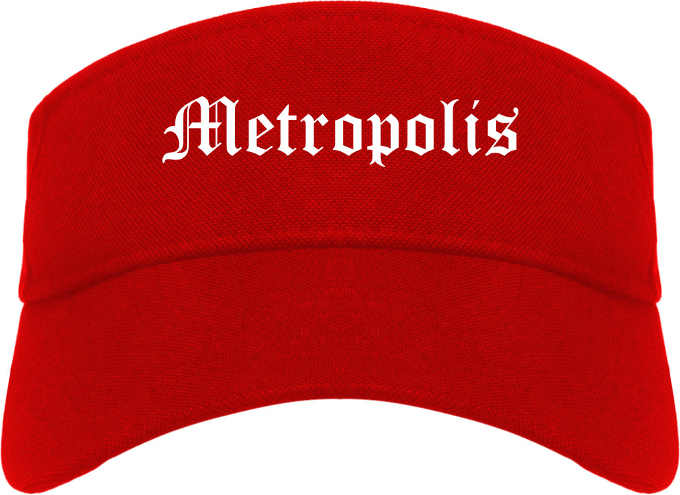Metropolis Illinois IL Old English Mens Visor Cap Hat Red
